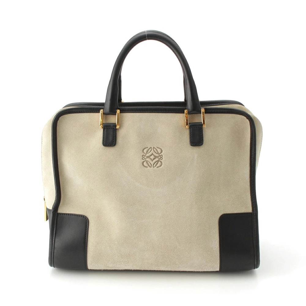 Loewe Amazona Suede Anagram Square Handbag Greige Gray x Black